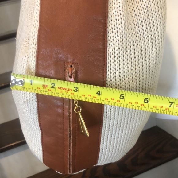 SHARIF AMERICANA Knit Leather Accent Drawstring Bucket Backpack Sling Bag - Picture 11 of 17